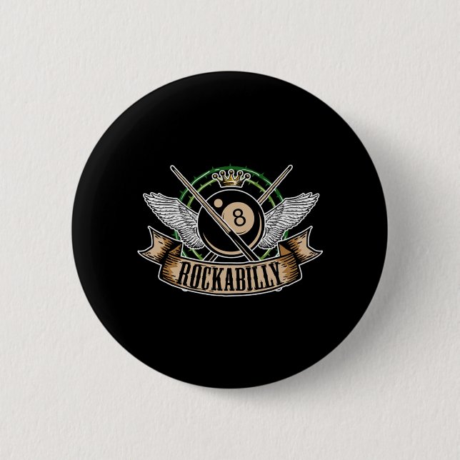 Badge Rond 5 Cm Rock n Roll Pool Billard 8 Ball Rockabilly (Devant)