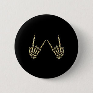 Badge Rond 5 Cm Rock On Rock Et Roll Skeleton Mains - Pour Concert