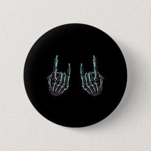 Badge Rond 5 Cm Rock On Rock Star Skeleton Hands - Concert Band Gr