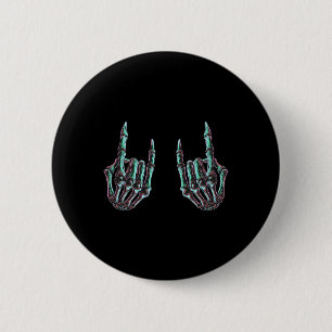 Badge Rond 5 Cm Rock On Rock Star Skeleton Hands - Concert Bynd Gr