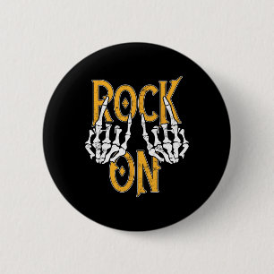 Badge Rond 5 Cm Rock On Skeleton Mains Rock Et Roll Metal Concert