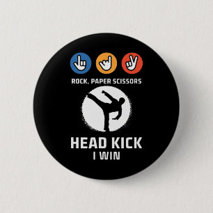 Badge Rond 5 Cm Rock Paper Scissors Headick Win Funny Taekwondo K