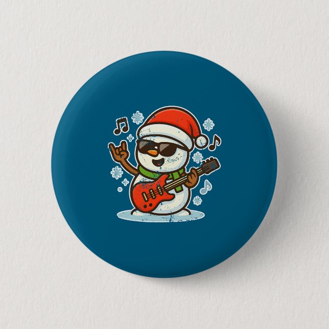 Badge Rond 5 Cm Rock Snowman With Guitar Premium Tri-blend  (Devant)
