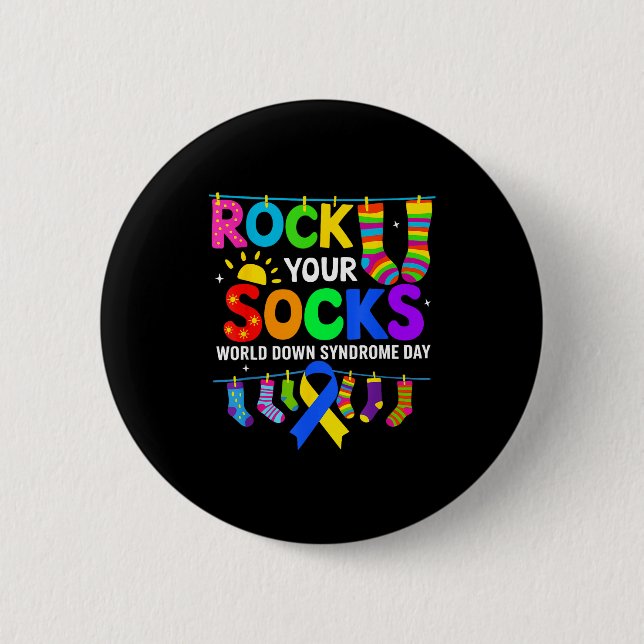 Badge Rond 5 Cm Rock socks awareness world down syndrome day women (Devant)