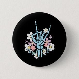 Badge Rond 5 Cm Rocker Skeleton Casquette Skin Cool Halloween Punk