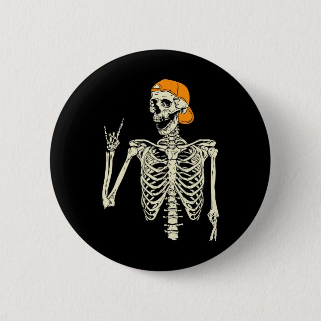 Badge Rond 5 Cm Rocker Skeleton Casquette Skin Cool Halloween Punk (Devant)