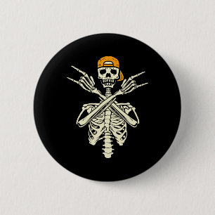 Badge Rond 5 Cm Rocker Skeleton Patinage Casquette Halloween Hand 