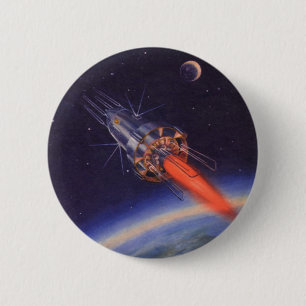Badge Rond 5 Cm Rocket de science-fiction vintage dans l'espace su