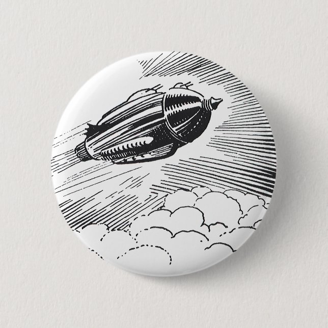 Badge Rond 5 Cm Rocket de vaisseau spatial de science-fiction vint (Devant)