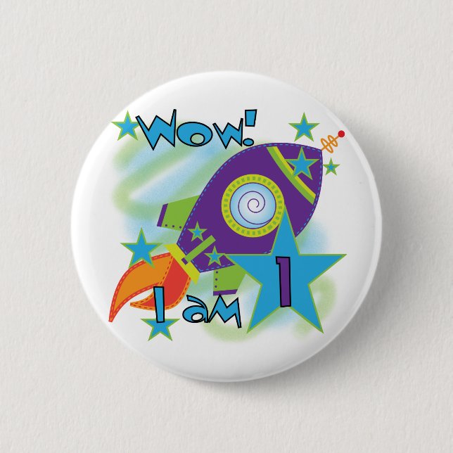 Badge Rond 5 Cm Rocket Ship 1er Anniversaire Tshirts et cadeaux (Devant)