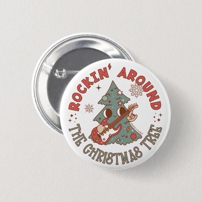 Badge Rond 5 Cm Rockin autour de l'arbre de Noël © GraphicLoveShop (Devant & derrière)