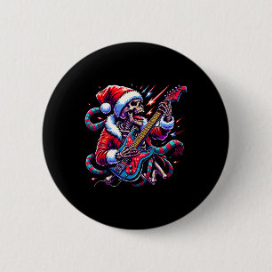 Badge Rond 5 Cm Rockin' Xmas Skeleton - Guitare Electrique Holiday