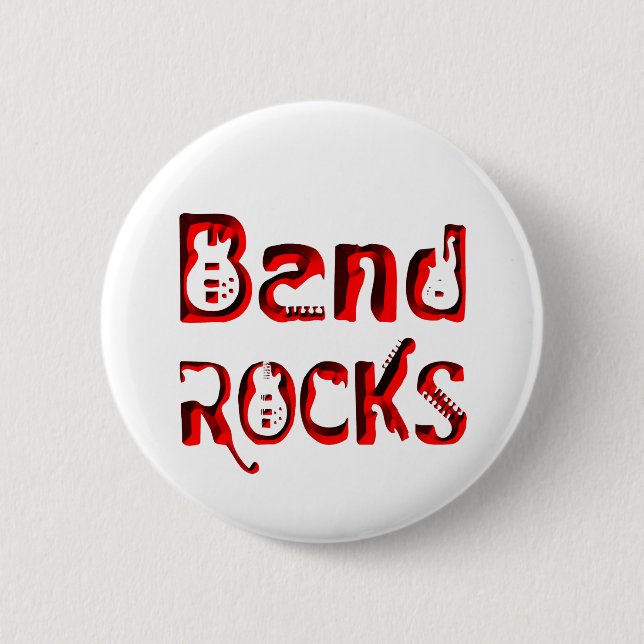Badge Rond 5 Cm Rocks Red Band en rouge (Devant)