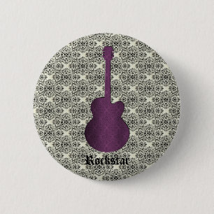 Badge Rond 5 Cm Rockstar Damask Guitar Button, Purple