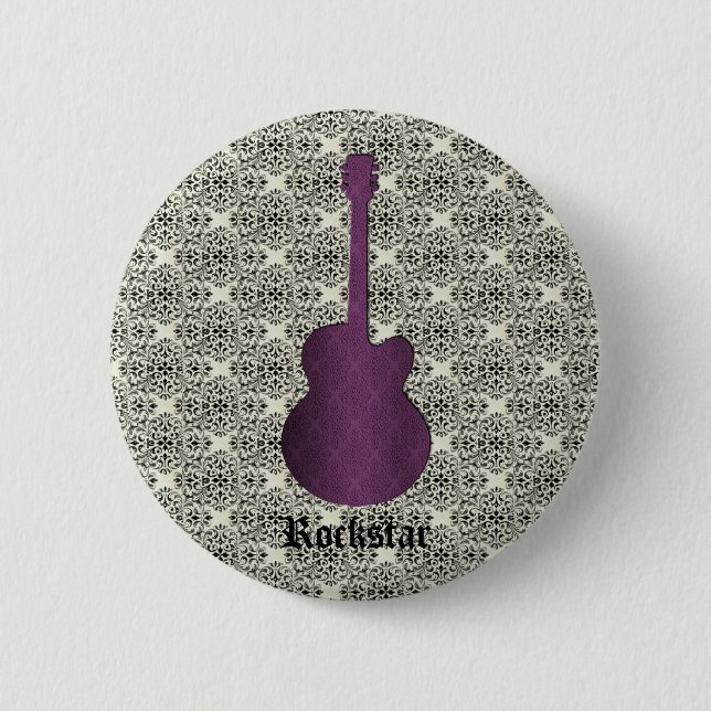 Badge Rond 5 Cm Rockstar Damask Guitar Button, Purple (Devant)