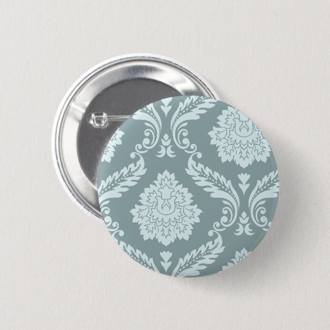 Badge Rond 5 Cm Rococo Damassé Art I Bleu Canard+Turquoise (Devant & derrière)