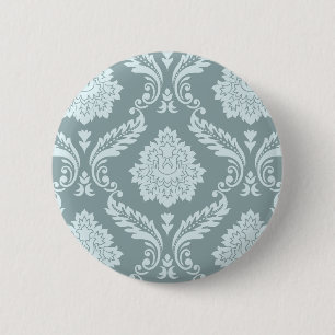 Badge Rond 5 Cm Rococo Damassé Grand Motif Bleu Canard Œuf+Turquoi