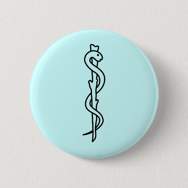 Badge Rond 5 Cm Rod d'Asclepius [symbole médical] (Devant)