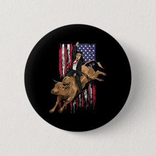 Badge Rond 5 Cm Rodeo Bull Rider Trump Drapeau américain Cowboy Bu