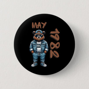 Badge Rond 5 Cm Roi de mai maître grill Bear amateur de barbecue P