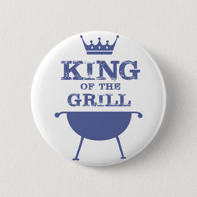 Badge Rond 5 Cm Roi Du Grill, Bleu (Devant)