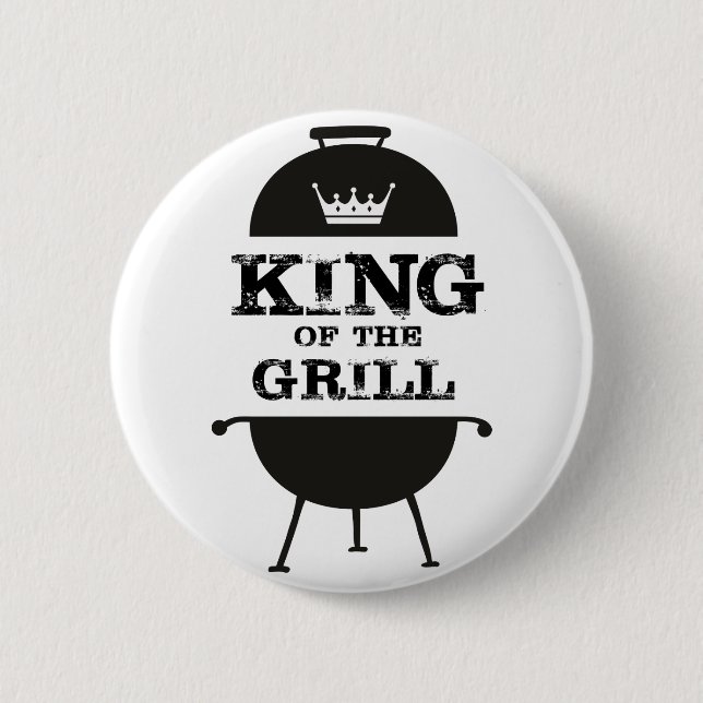 Badge Rond 5 Cm Roi Du Grill, Couronne Blanche Noire (Devant)