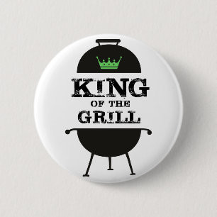 Badge Rond 5 Cm Roi Du Grill, Couronne Verte Noire