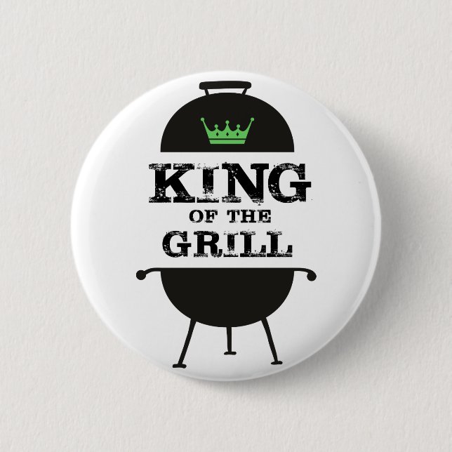 Badge Rond 5 Cm Roi Du Grill, Couronne Verte Noire (Devant)