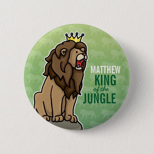 Badge Rond 5 Cm Roi Lion de la jungle, ajouter le nom de l'enfant (Devant)