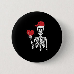 Badge Rond 5 Cm Roll Skeleton Mains Coeur Valentines Jour Crâne