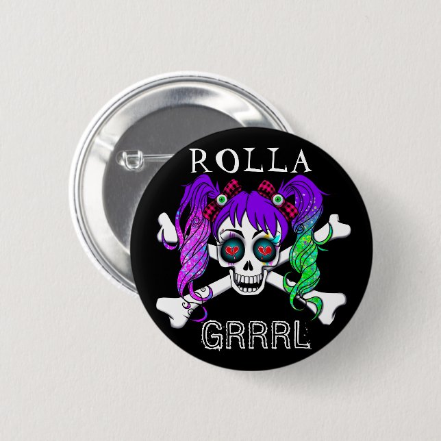 Badge Rond 5 Cm Rolla Grrl Punk Rock Roller Derby Bouton Derby Pin (Devant & derrière)