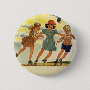 Badge Rond 5 Cm Roller vintage Patinage amusant Enfants Garçons et