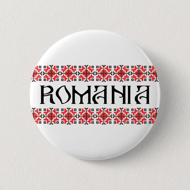 Badge Rond 5 Cm romania country symbol name text folk motif tradit (Devant)