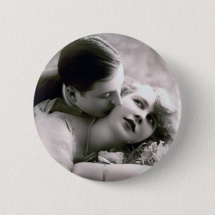 Badge Rond 5 Cm Romantic Couple Vintage Retro Photo Élégant Amour
