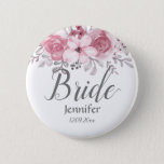 Badge Rond 5 Cm Romantic Watercolor Pink Florals Mr & Mrs Wedding<br><div class="desc">For wedding</div>