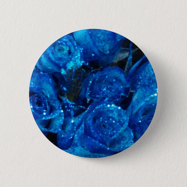 Badge Rond 5 Cm Romantique Love Blue Glitter Glamour Roses (Devant)