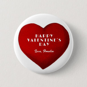 Badge Rond 5 Cm Romantique Red Heart Name Joyeux Saint Valentin`s