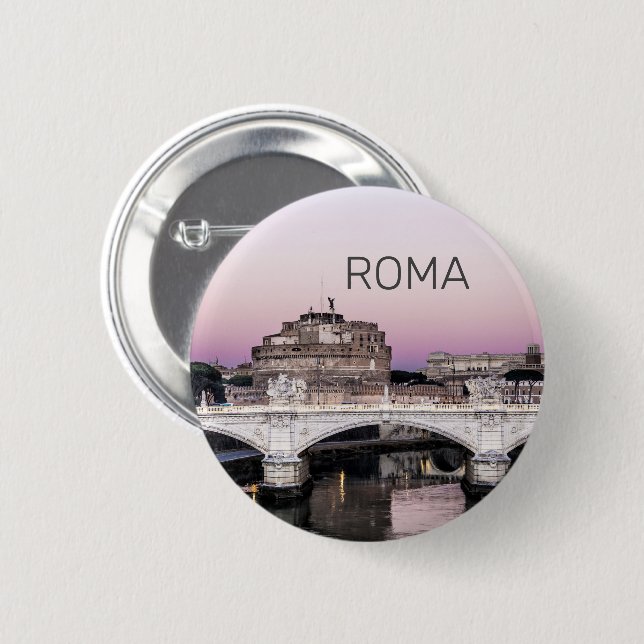 Badge Rond 5 Cm Rome Italie Castel Sant'Angelo Pont Sunset (Devant & derrière)