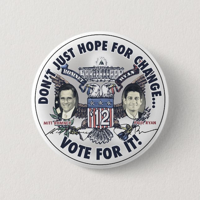Badge Rond 5 Cm Romney Ryan 2012 deux a dirigé Eagle Jugate (Devant)