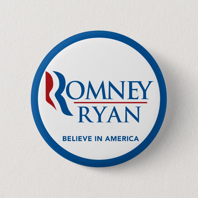 Badge Rond 5 Cm Romney Ryan croient en frontière bleue ronde de (Devant)