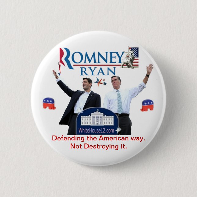 Badge Rond 5 Cm Romney-Ryan : Défense de la manière américaine (Devant)