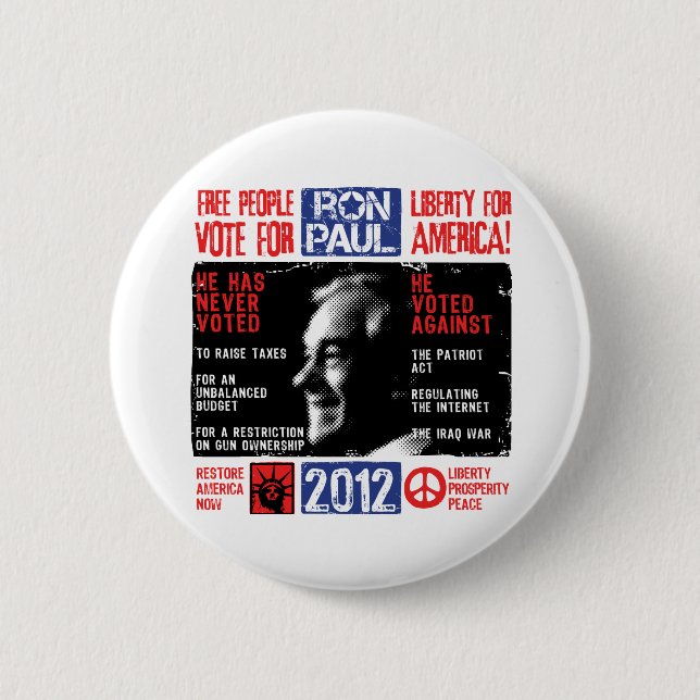 Badge Rond 5 Cm Ron Paul 2012 (Devant)