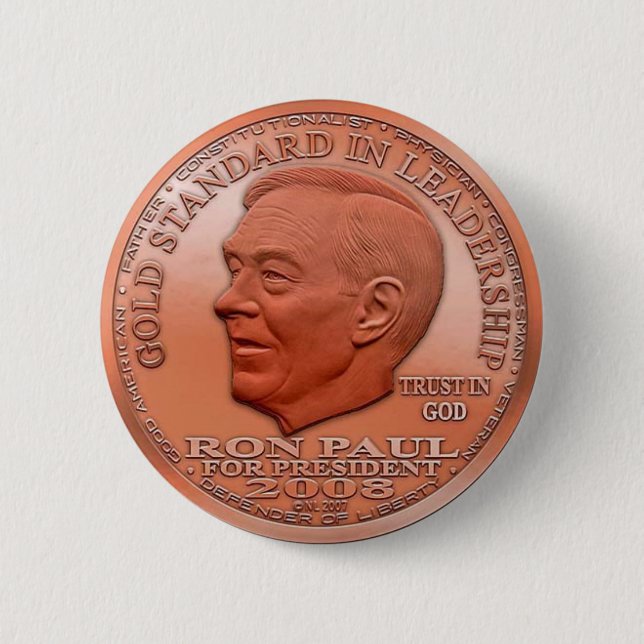 Badge Rond 5 Cm Ron Paul "Interdit" Cuivre Liberty Dollar...Bouton (Devant)