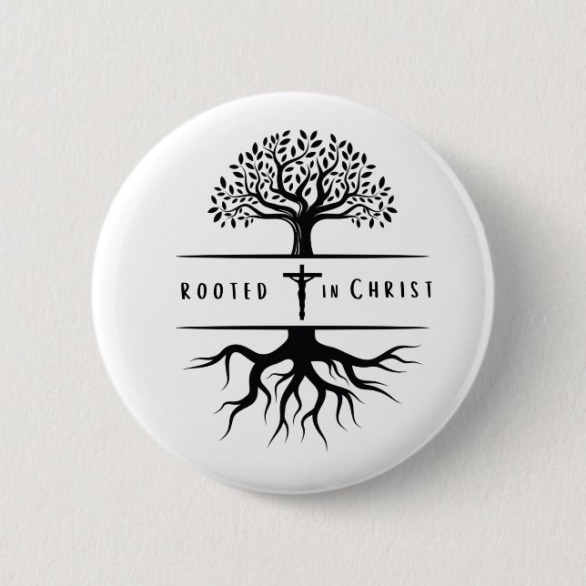 Badge Rond 5 Cm Rooted in Christ (Devant)