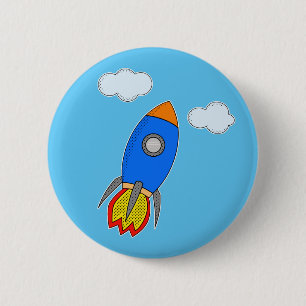 Badge Rond 5 Cm Roquette De Dessin Dans Le Ciel Bleu