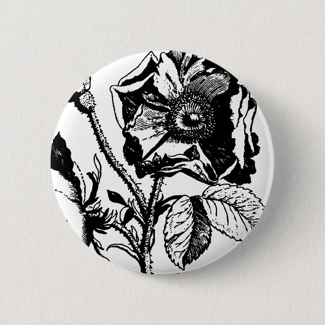 Badge Rond 5 Cm Rose Antique Noir Gothique (Devant)