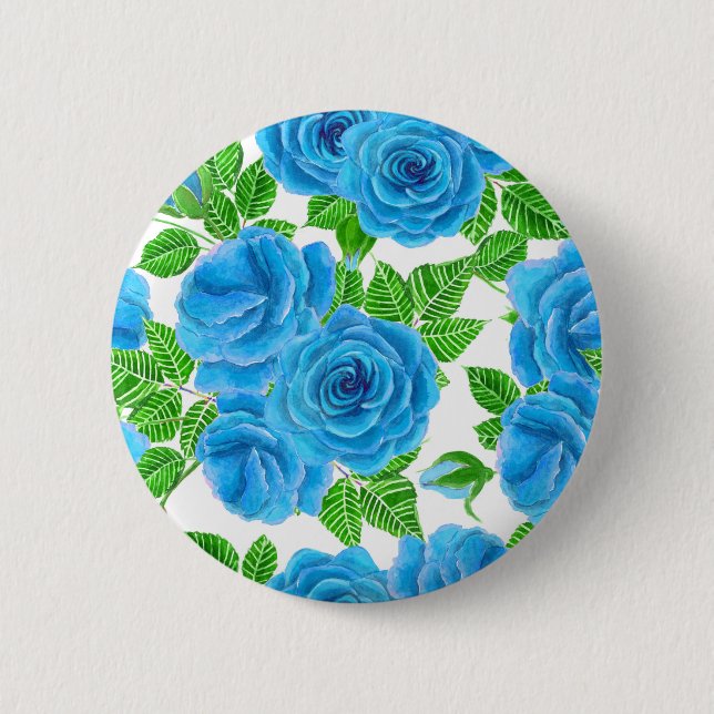 Badge Rond 5 Cm Rose bleu aquarelle motif transparent (Devant)