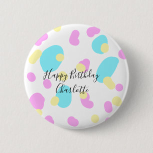 Badge Rond 5 Cm Rose bleu jaunejoyeux anniversaire enfants formes