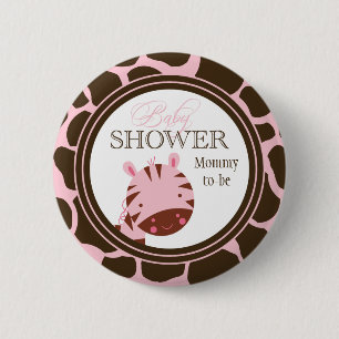 Badge Rond 5 Cm Rose + bouton brun de baby shower de filles de