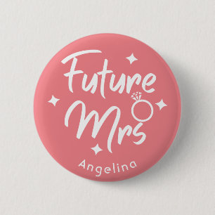 Badge Rond 5 Cm Rose Calligraphique Future Mrs Bouton Personnalisé